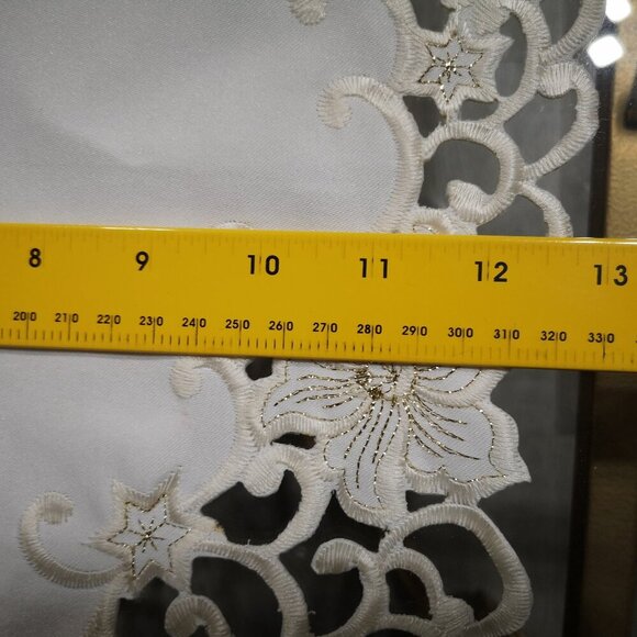 Set of 2 Off White w/ Gold Metallic Thread Trim 12"x27"Decorative Table Runners - Picture 7 of 7